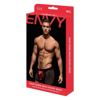 ENVY SNAP DOWN MESH BOXER BRIEF BLACK RED, S/M
