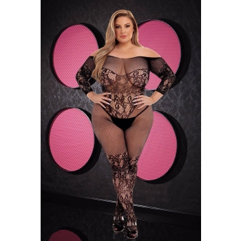 LAPDANCE OFF-THE-SHOULDER LACE BODYSTOCKING BLACK, QUEEN
