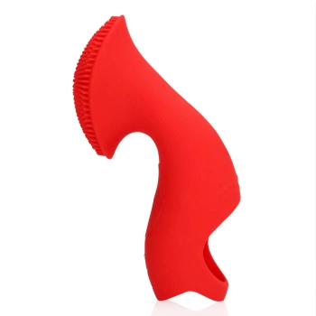 Mini wibrator na palec teksturowany Loveline czerwony 12 cm
