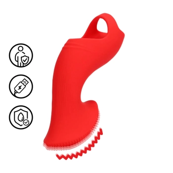 Mini wibrator na palec teksturowany Loveline czerwony 12 cm