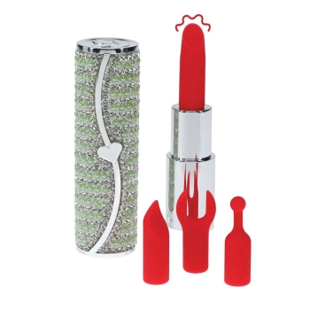 Mini wibrator pomadka Loveline zielony z 4 końcówkami USB