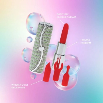 Mini wibrator pomadka Loveline zielony z 4 końcówkami USB