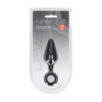 Silikonowy korek analny z pętlą Levelz M czarny 12 cm