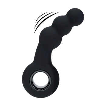 Masażer prostaty wibrujący koralikowy z pętlą silikonowy Levelz czarny 15cm