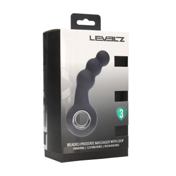 Masażer prostaty wibrujący koralikowy z pętlą silikonowy Levelz czarny 15cm