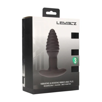 Korek analny Levelz wibrujący rotacyjny karbowany silikonowy czarny 12,5 cm