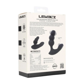 Korek analny wibrujący koralikowy Levelz zdalny czarny 14 cm USB