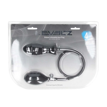 Żebrowany korek analny pompowany silikonowy Levelz by Shots czarny 5 cm