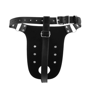 Pas cnoty ze skóry PU Ouch z paskami czarny 110 cm