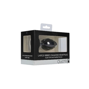 Large Ribbed Diamond Heart Plug - Black