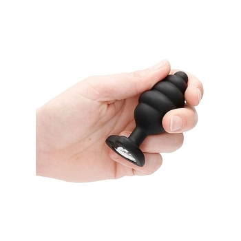 Large Ribbed Diamond Heart Plug - Black