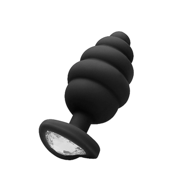 Large Ribbed Diamond Heart Plug - Black