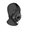 Open Mouth Gag Head Harness with Plug Stopper - Black