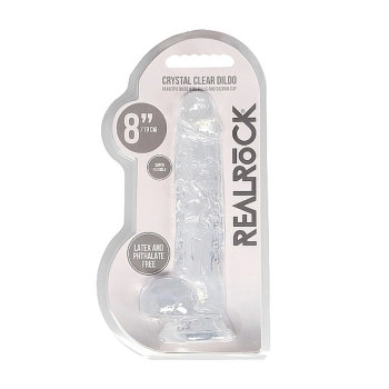 Dildo realistyczne z jądrami RealRock Crystal Clear transparentne 21 cm