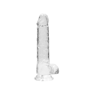 Dildo realistyczne z jądrami RealRock Crystal Clear transparentne 21 cm