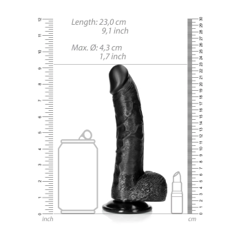 Dildo realistyczne zakrzywione RealRock z moszną i przyssawką 20,5 cm