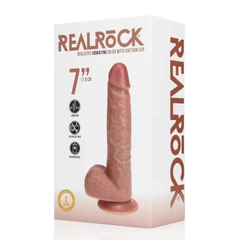 Wibrator realistyczny RealRock z jajami cielisty 18 cm