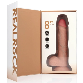 Wibrator realistyczny rotujący z jądrami RealRock 20,5 cm cielesny