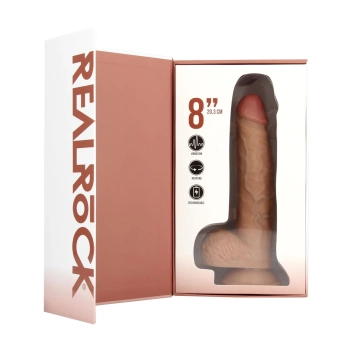 Realistyczny wibrator rotujący z jądrami RealRock beżowy 20,5 cm