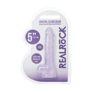 Dildo realistyczne z jądrami RealRock Crystal Clear fioletowe 13 cm