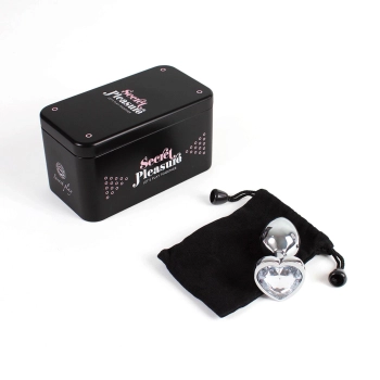 CLEAR CRYSTAL HEART METAL BUTT PLUG S