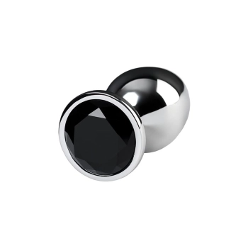 Silver anal plug TOYFA Metal with black round-shaped gem