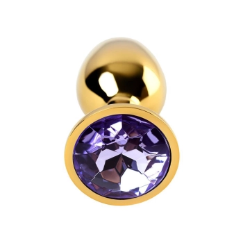 Golden anal plug TOYFA Metal,with a amethyst colored gem