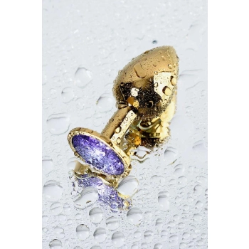 Golden anal plug TOYFA Metal,with a amethyst colored gem