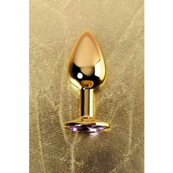 Golden anal plug TOYFA Metal,with a amethyst colored gem