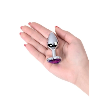 Korek analny srebrny Metal by TOYFA z fioletowym sercem 7 cm