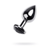 Silver anal plug TOYFA Metal with black heart-shaped gem, length 7 cm, diameter 1,8-3,3 cm, weight 92 gr