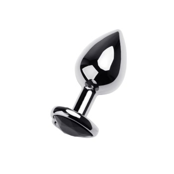Silver anal plug TOYFA Metal with black heart-shaped gem, length 7 cm, diameter 1,8-3,3 cm, weight 92 gr
