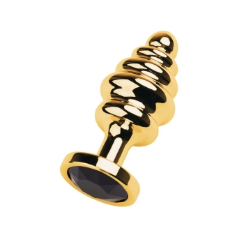 Golden anal plug with  black gem