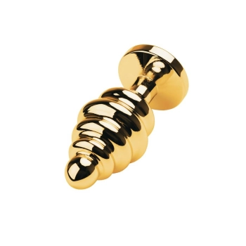 Golden anal plug with  black gem