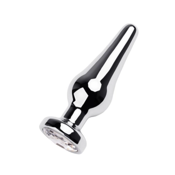 Silver anal plug TOYFA Metal with white round-shaped gem, length 9 cm, diameter 1,5-4 cm, weight 205 gr