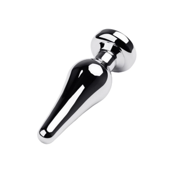 Silver anal plug TOYFA Metal with white round-shaped gem, length 9 cm, diameter 1,5-4 cm, weight 205 gr