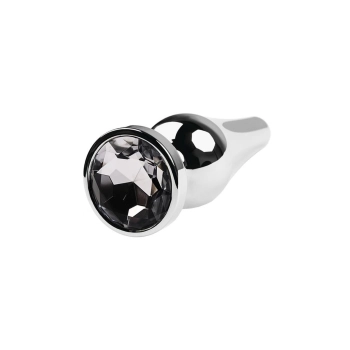 Silver anal plug TOYFA Metal with white round-shaped gem, length 9 cm, diameter 1,5-4 cm, weight 205 gr