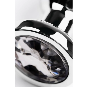 Silver anal plug TOYFA Metal with white round-shaped gem, length 9 cm, diameter 1,5-4 cm, weight 205 gr