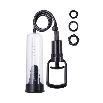 A-TOYS, Penis Pump, PVC, Black, 23.5 cm 3 cock rings included