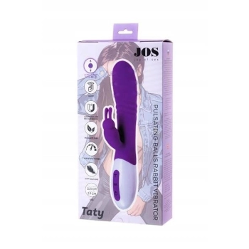 JOS TATY, Vibrator with clitoral stimulator with pulsating balls, purple, 21,5 cm