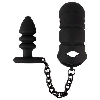 Klatka na penisa z plugiem analnym Black Velvets silikonowa