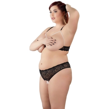 Komplet bielizny z perłami Cottelli CURVES czarny 4XL