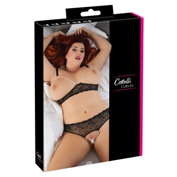 Komplet bielizny z perłami Cottelli CURVES czarny 4XL
