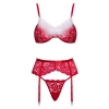 Świąteczny komplet bielizny Cottelli LINGERIE czerwony z piórkami S/M