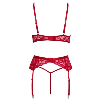 Świąteczny komplet bielizny Cottelli LINGERIE czerwony z piórkami S/M