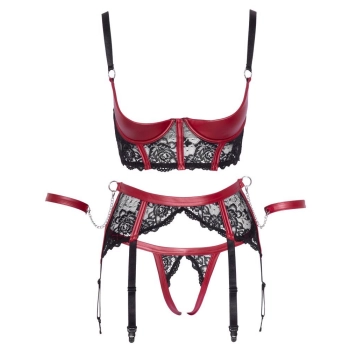 Komplet bielizny Cottelli BONDAGE czarno czerwony L
