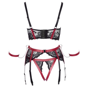 Komplet bielizny Cottelli BONDAGE czarno czerwony L