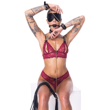 Zestaw bondage Bad Kitty 6 częściowy czarny ze złotymi akcentami