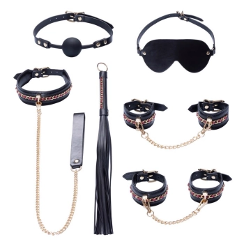Zestaw bondage Bad Kitty 6 częściowy czarny ze złotymi akcentami