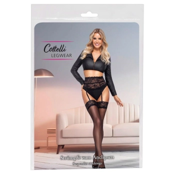 Pończochy czarne Cottelli LEGWEAR S 20 den z koronką